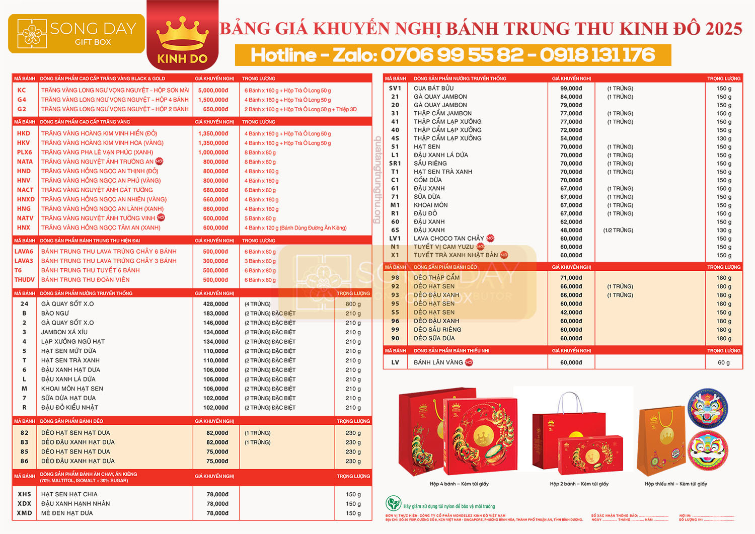 bảng báo giá bánh trung thu kinh đô